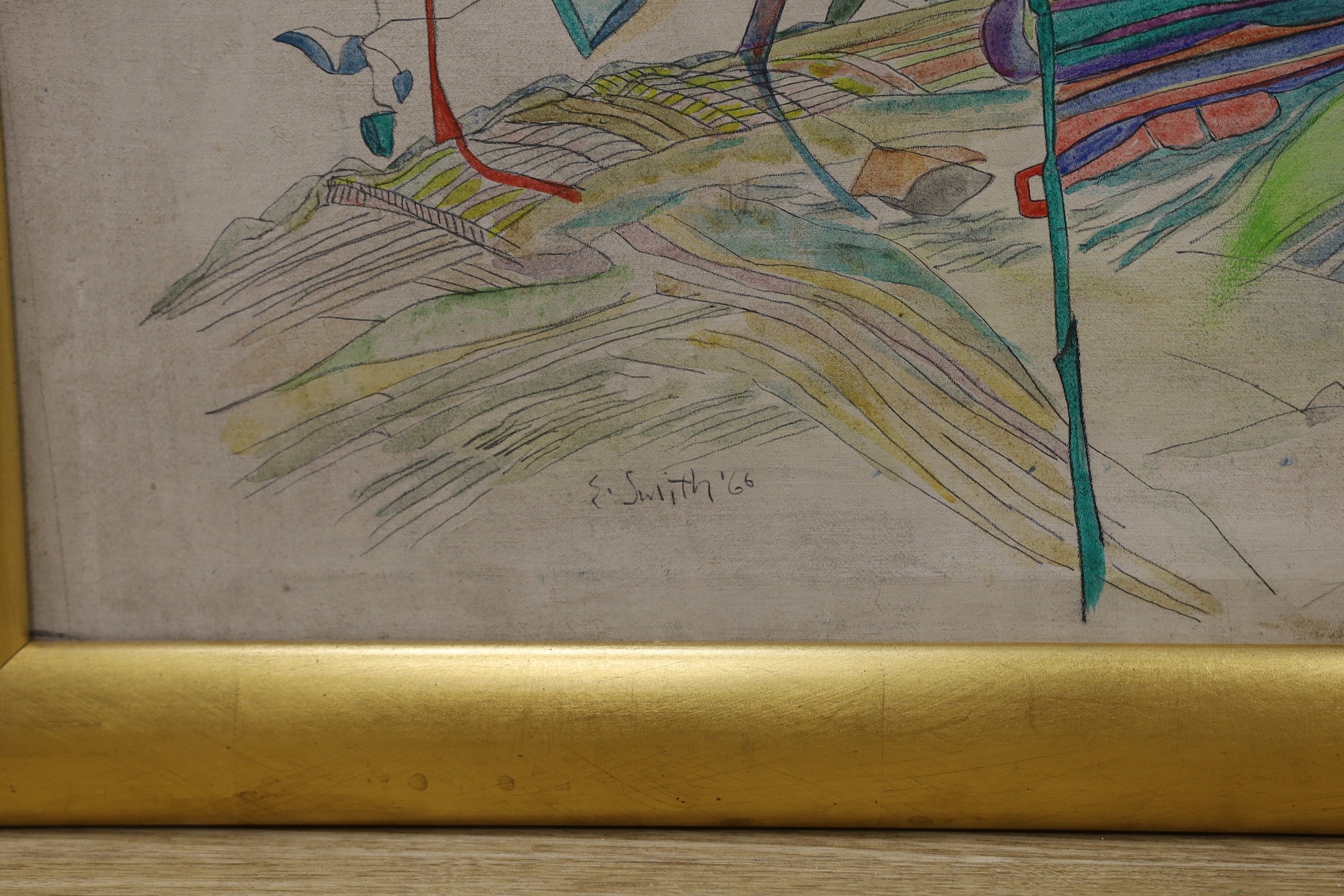 E. Smith, oil on canvas, abstract, signed and dated '66, 58 x 78cm